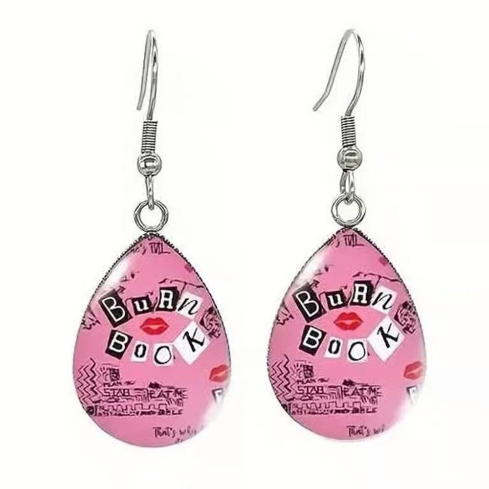 Silver BURN BOOK Mean Girls Dangle Earrings
